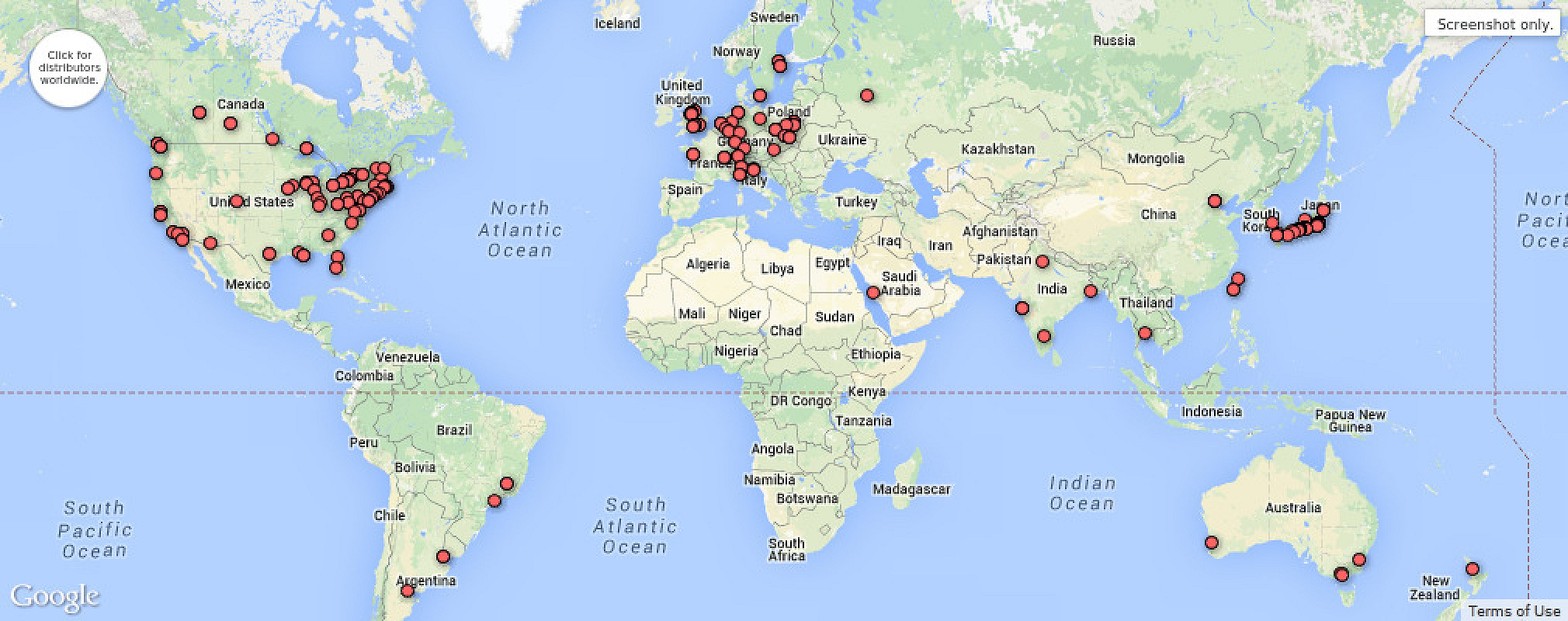 Our clients worldwide. Google map image.